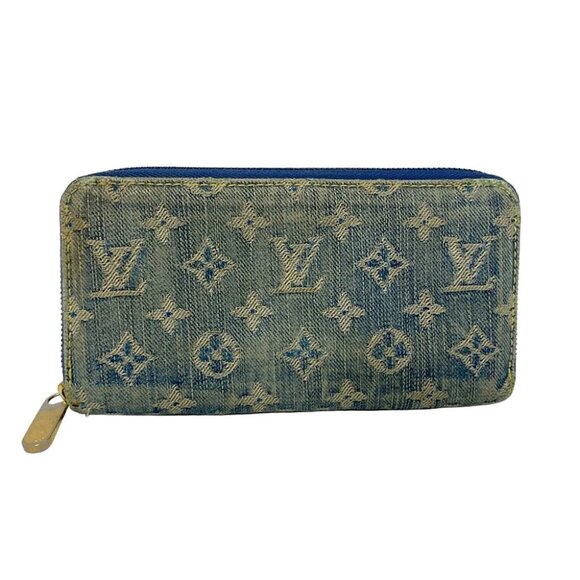 Auth LOUIS VUITTON Zippy Wallet Blue Monogram Denim Long Wallet - Picture 1 of 11